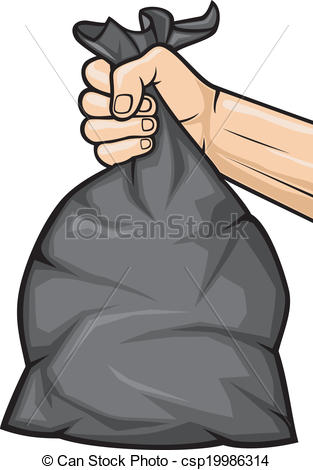 Vector   Hand Holding Black Plastic Trash Ba   Stock Illustration