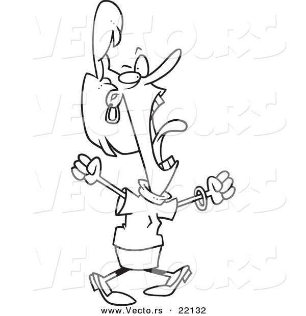 Vector Of A Cartoon Screaming Business Woman   Outlined Coloring Page