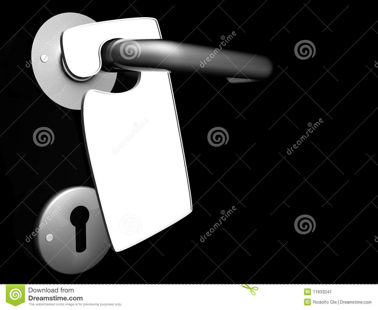 White Details Of A Blank Sign Or Placard Hanging From A Door Handle