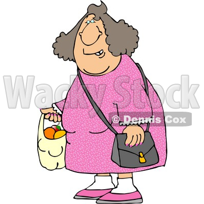 Woman Carrying A Plastic Bag Full Of Fruit Clipart Picture   Dennis