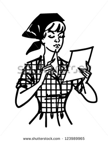 Woman Checking List   Retro Clipart Illustration   123989965