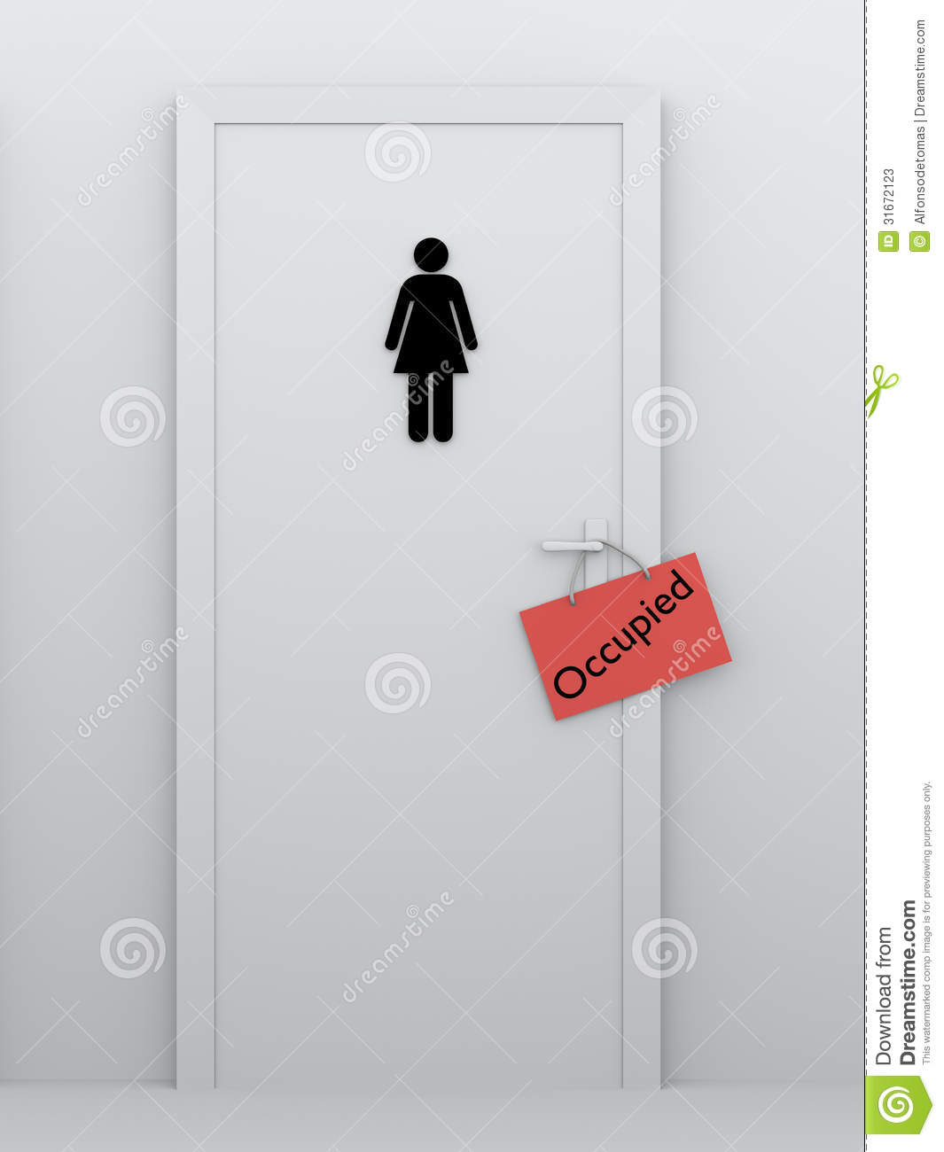 Women S Bathroom Door With A Occupied Sign In The Door Handle