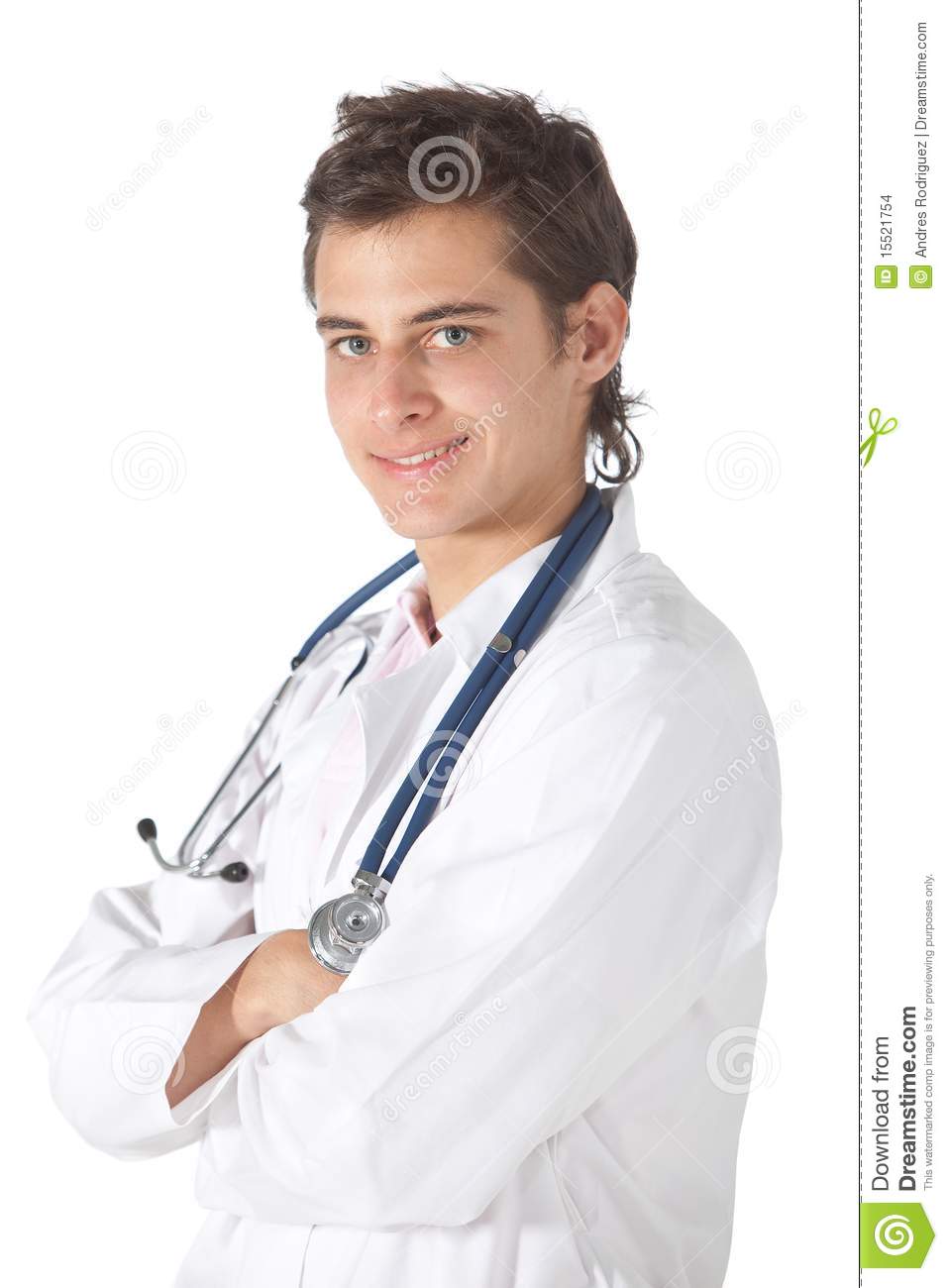 Young Male Doctor With Arms Crossed   Isolated Over A White Background    