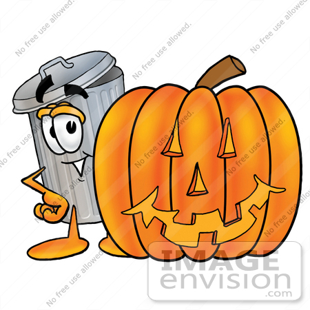 26557 Clip Art Graphic Of A Metal Trash Can Cartoon Character With A    