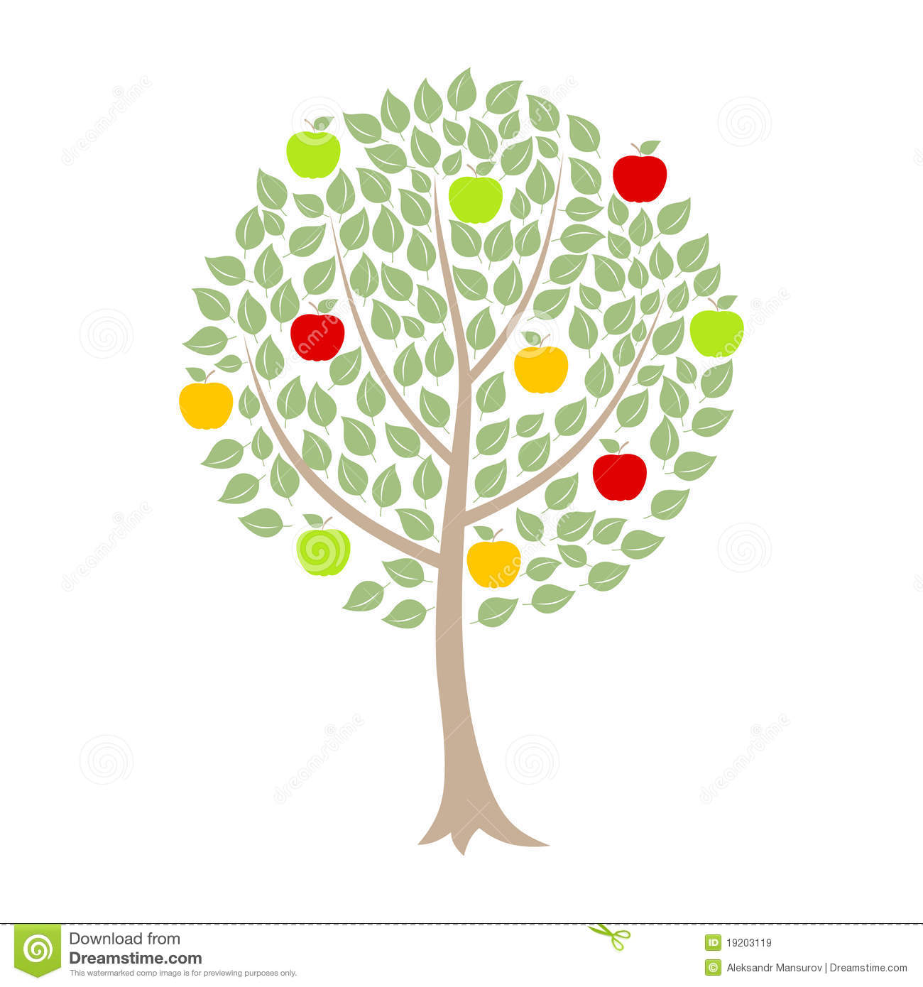 Apple Tree With Apples On A White Background  A Illustration