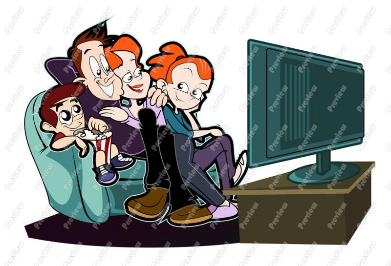 Caucasian Family Watching Television Clip Art   Royalty Free Clipart