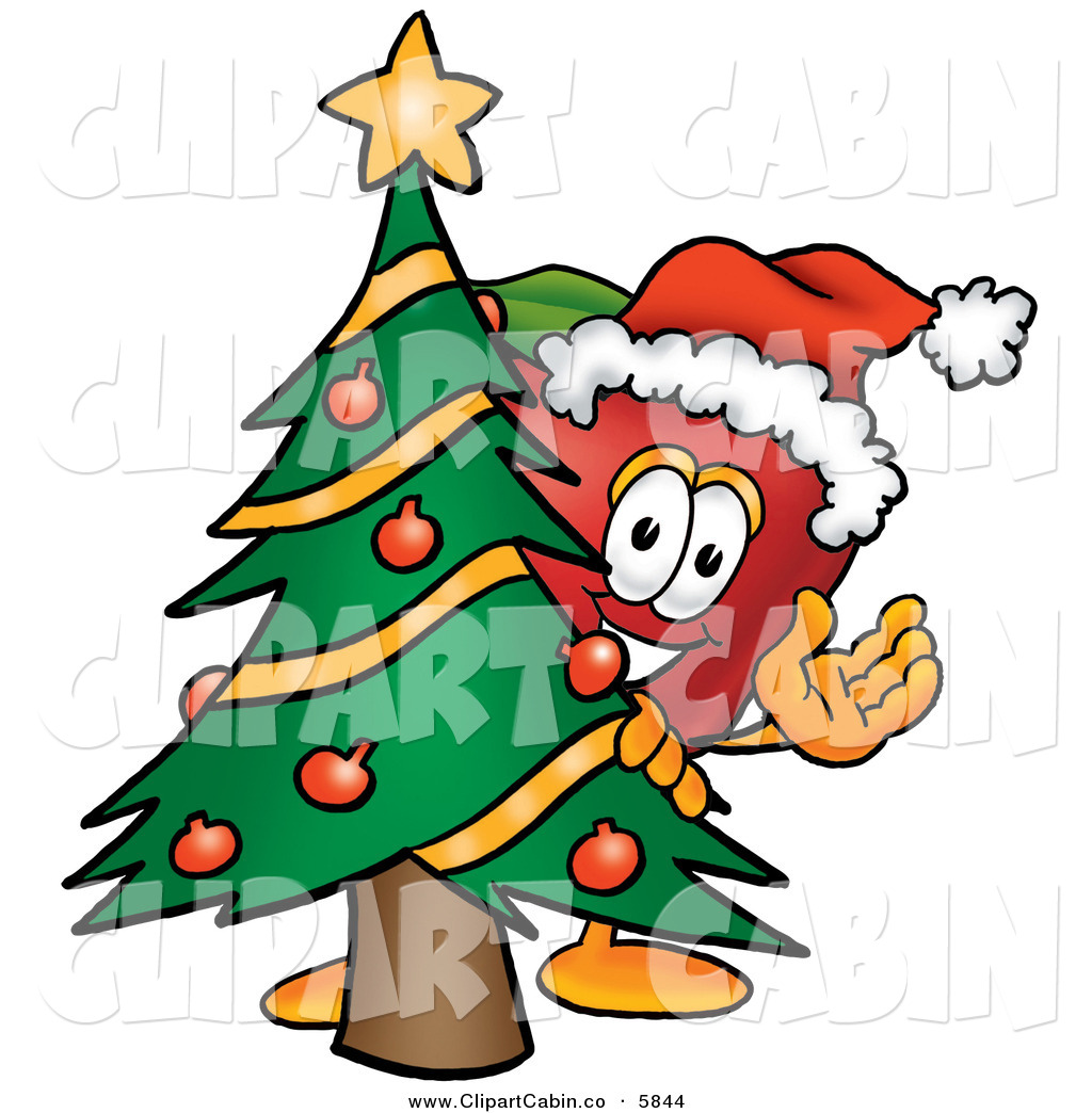 Character Mascot With A Decorated Christmas Tree Clip Art Toons4biz