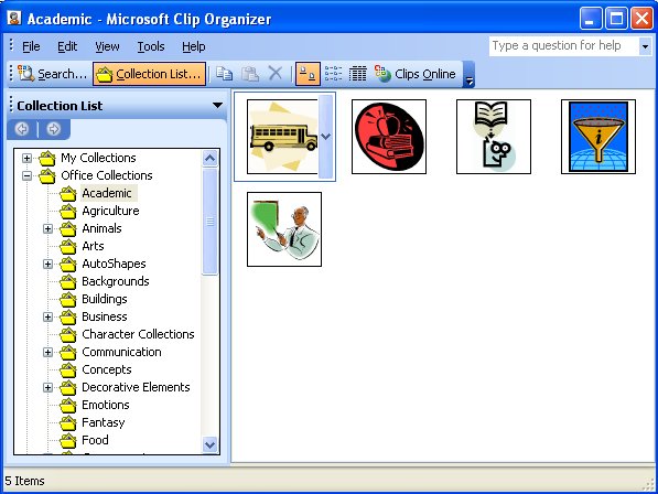 Clip Art   Choose Organize Clips At The Bottom Of The Clip Art Task