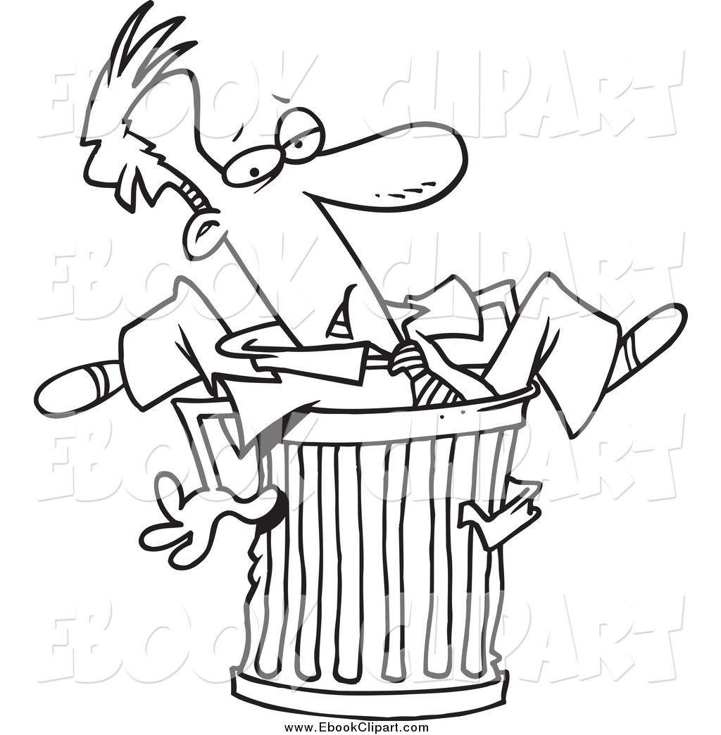  Clip Art Of A Black And White Canned Businessman In A Garbage Can    