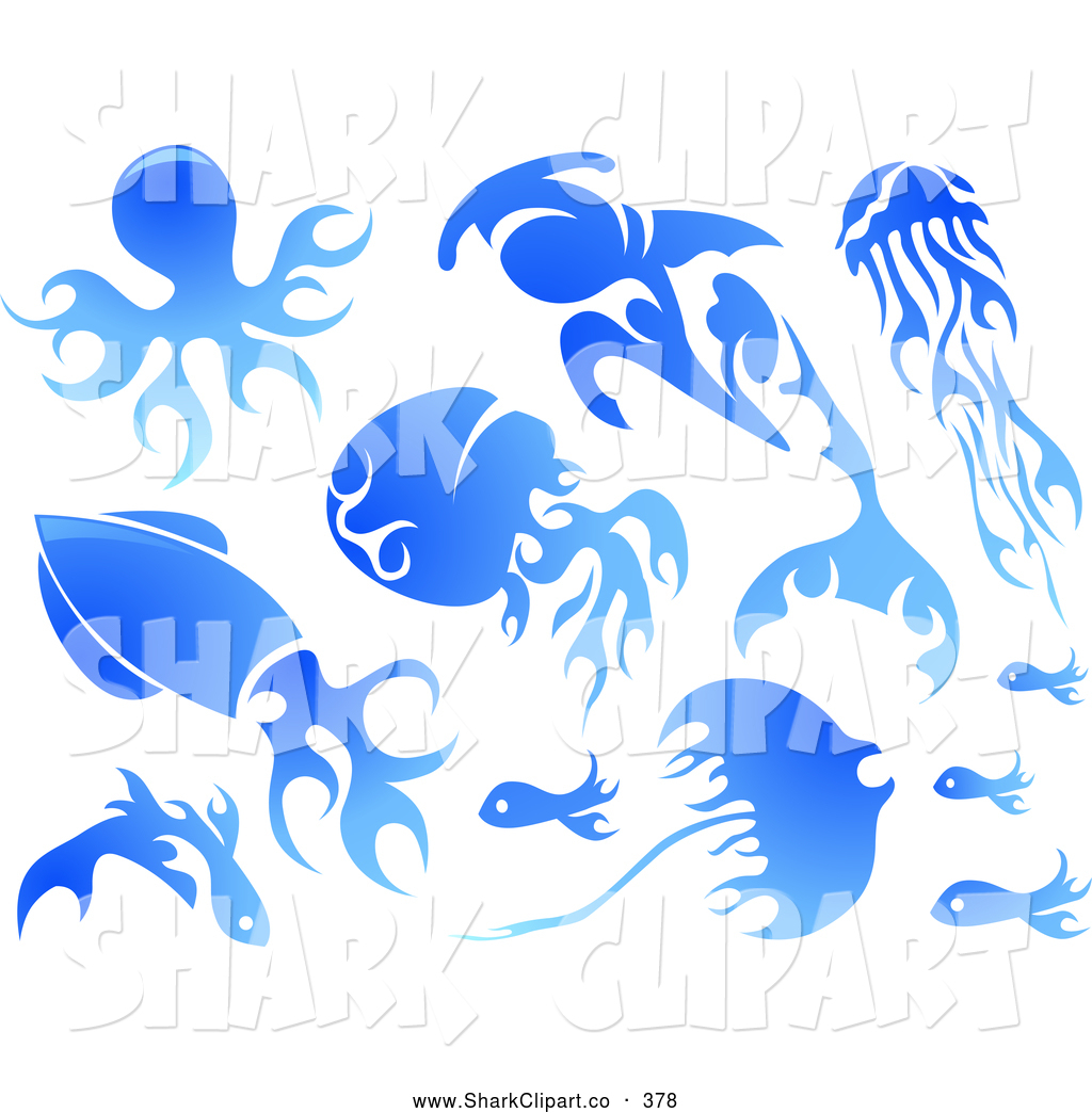 Clip Art Of A Water Or Blue Flame Design Elements Forming Ocean Sea    