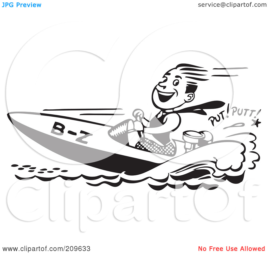 Clipart Illustration Of A Retro Black And White Man Driving A Speed