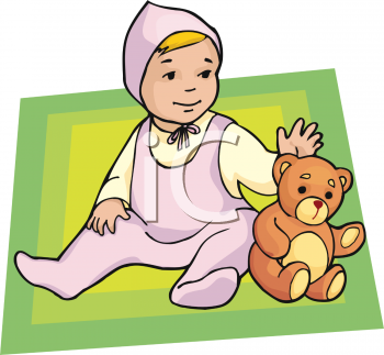 Clipart Picture Of A Toddler Girl Playing With A Teddy Bear