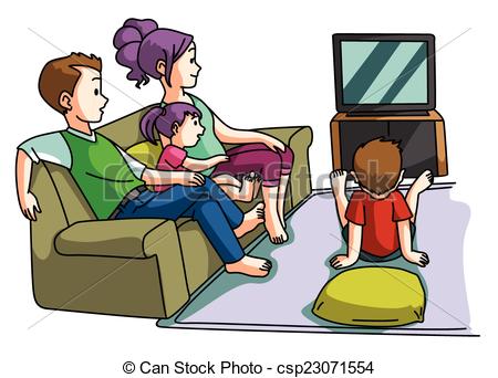 Clipart Vector Of Family Watching Tv Time Csp23071554   Search Clip