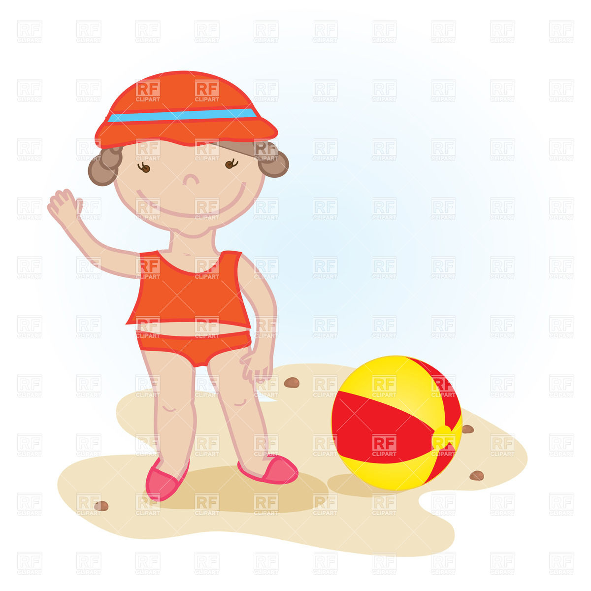 Happy Little Girl With Ball On The Beach Download Royalty Free Vector