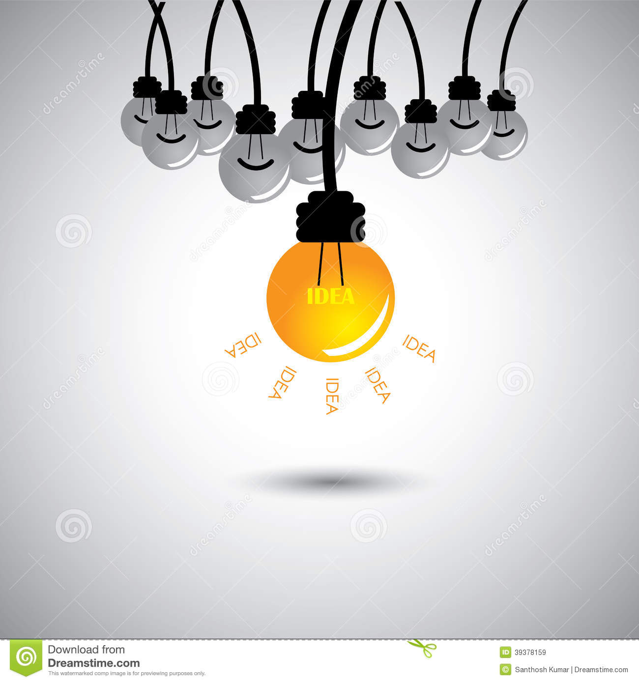 One Bulb Glowing With Ideas   Success Vector Stock Vector   Image