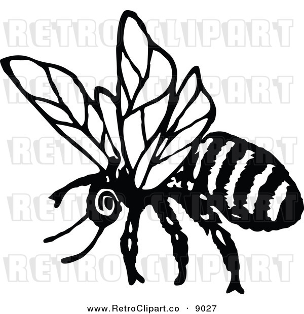 Vector Clipart Of A Retro Black And White Flying Bee By Prawny Vintage    