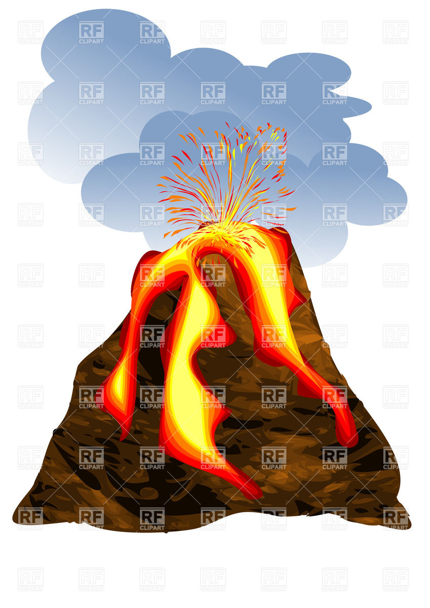 Volcano Erupting   Fuming Volcano With Fiery Lava And Big Column Of