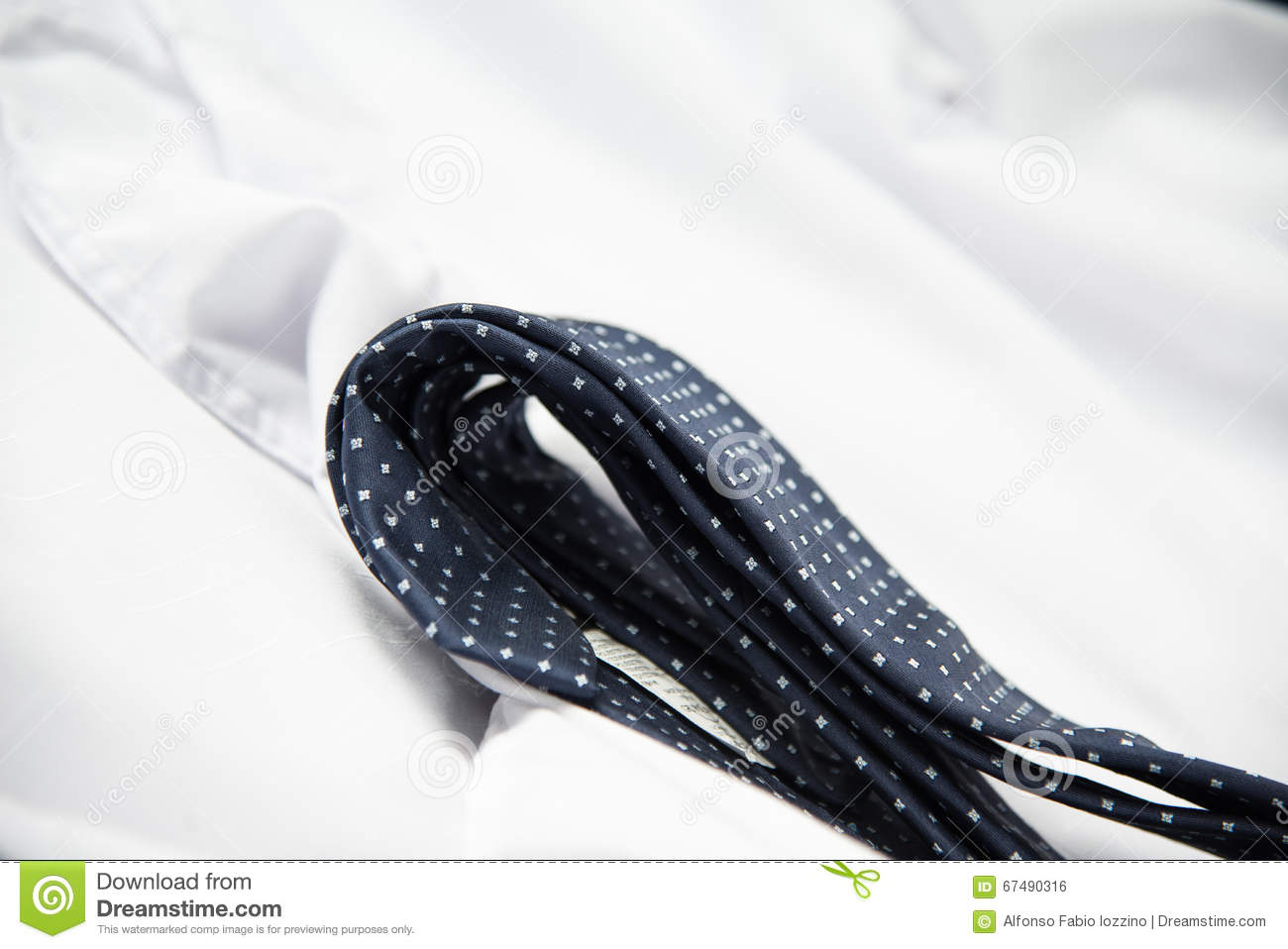 Blue Tie Over White Shirt Stock Photo   Image  67490316