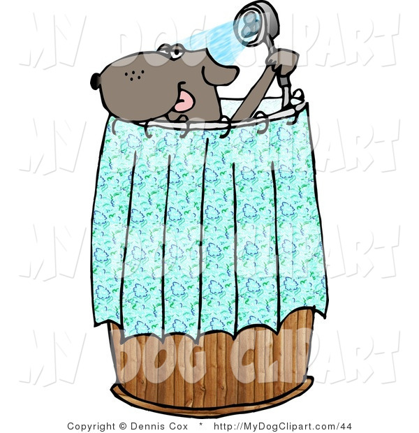 Clip Art Of A Anthropomorphic Dog Showering Behind A Curtain By Djart