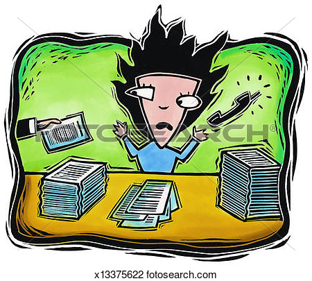 Clip Art   Woman With Piles Of Paperwork  Fotosearch   Search Clipart