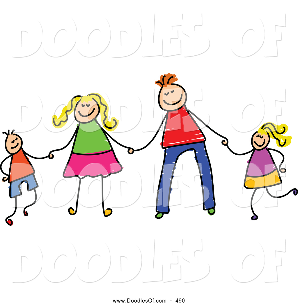 Clipart Of A Child S Sketch Of A Happy Stick Figure Family Holding