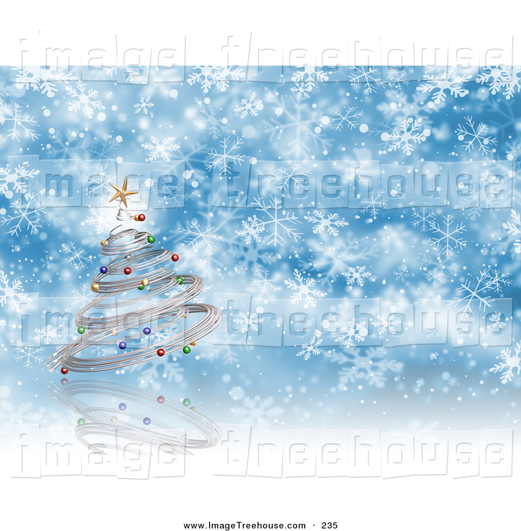 Clipart Of A Silver Spiraling Christmas Tree With Colorful Ornaments