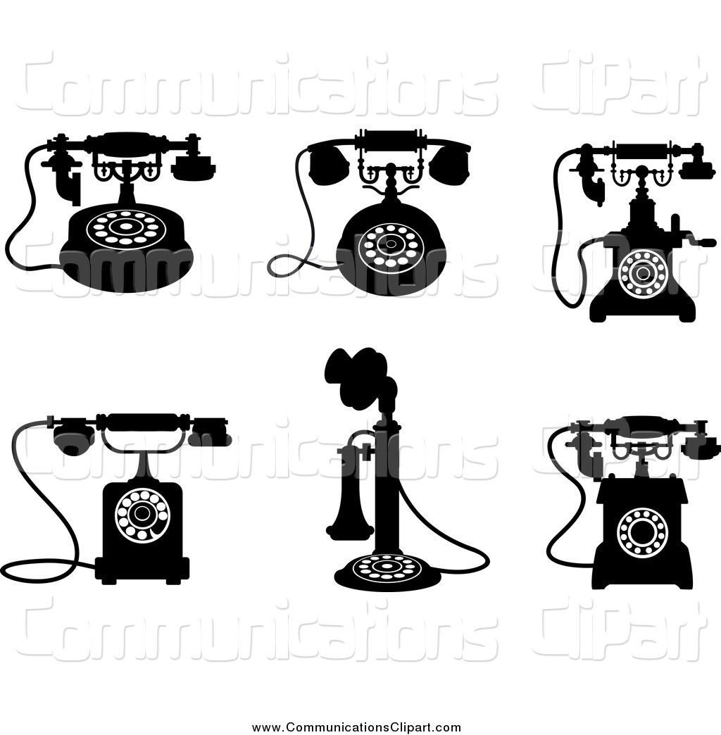 Communication Clipart Of Black And White Vintage Desk Telephones By