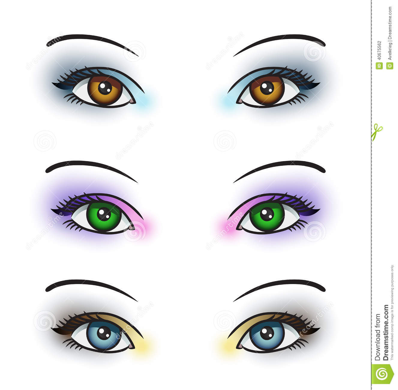     Depicting 3 Sets Of Eyes With Different Colored Eye Makeup