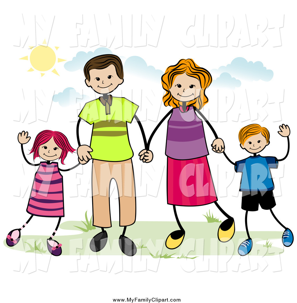 Larger Preview  Clip Art Of A Stick Family Holding Hands And Waving