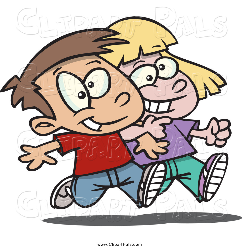 Pal Clipart Of A Cartoon Happy Boy And Girl Walking Arm In Arm By Ron