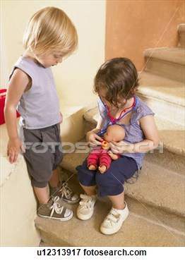 Picture   Little Girls Playing Doctor With Doll   Fotosearch   Search    