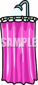 Shower With Pink Shower Curtain   Royalty Free Clipart Picture