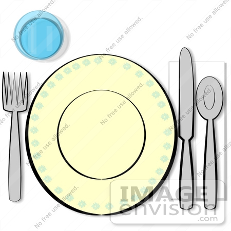 Table Place Setting With A Cup Fork Plate Knife Spoon And Napkin