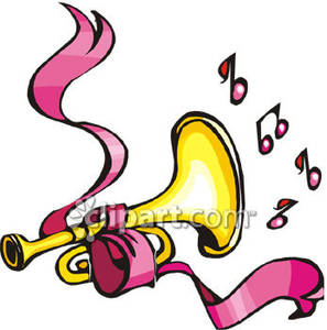 Trumpet And Pink Music Notes   Royalty Free Clipart Picture