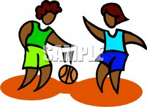 Two Women Playing Basketball Clipart Image 