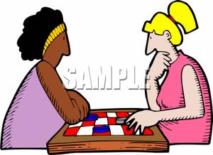 Two Women Playing Checkers Clipart Image 