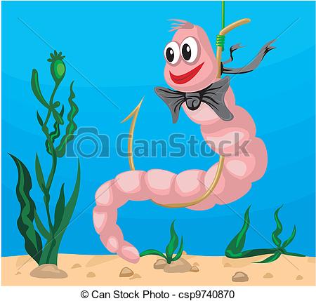 Vector Clipart Of Worm On A Hook   For Bait Fishing Marine Life    