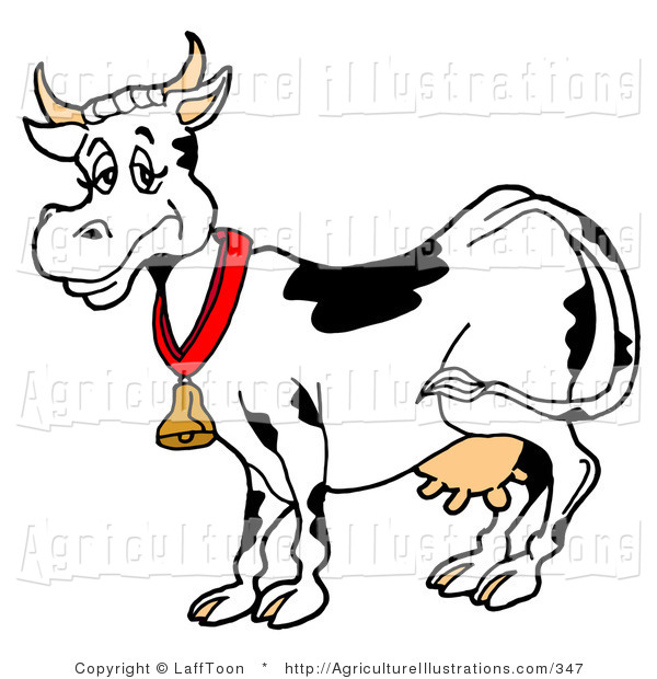 Agriculture Clipart Of A Tired Black And White Dairy Cow Wearing A    