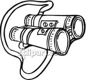 Black And White Binoculars With Neck Strap   Royalty Free Clipart