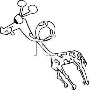 Black And White Cartoon Giraffe With A Twisted Neck   Royalty Free