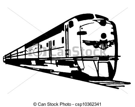 Black And White Version Of A Vintage Illustration Of A Speeding Train