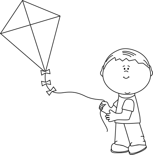 Boy Flying A Kite Black White Kite Clipart Black And White