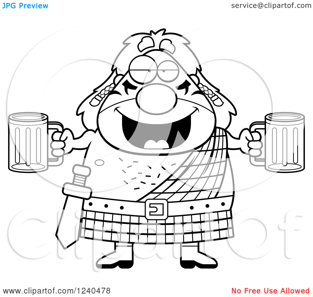 Clipart Of A Black And White Drunk Celt Man Holding Beer   Royalty    