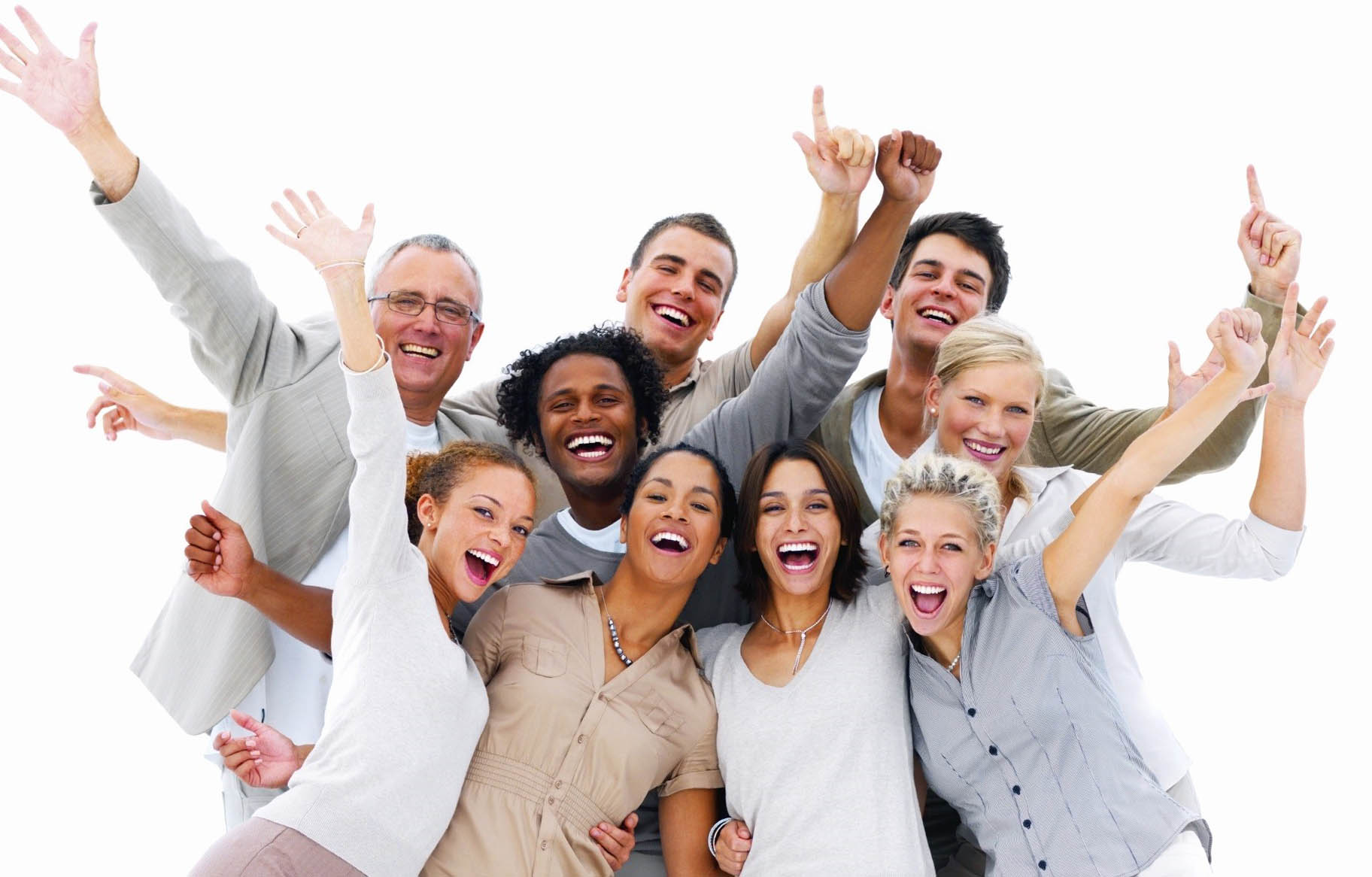 Happy Business People Laughing Against White Background   Northeast