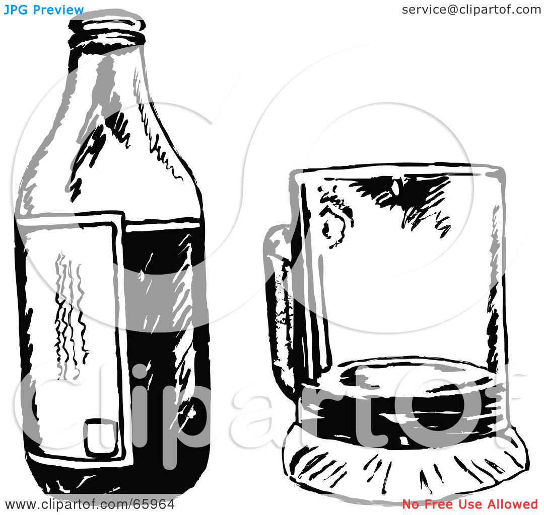 Rf  Clipart Illustration Of A Beer Bottle By A Cup   Black And White