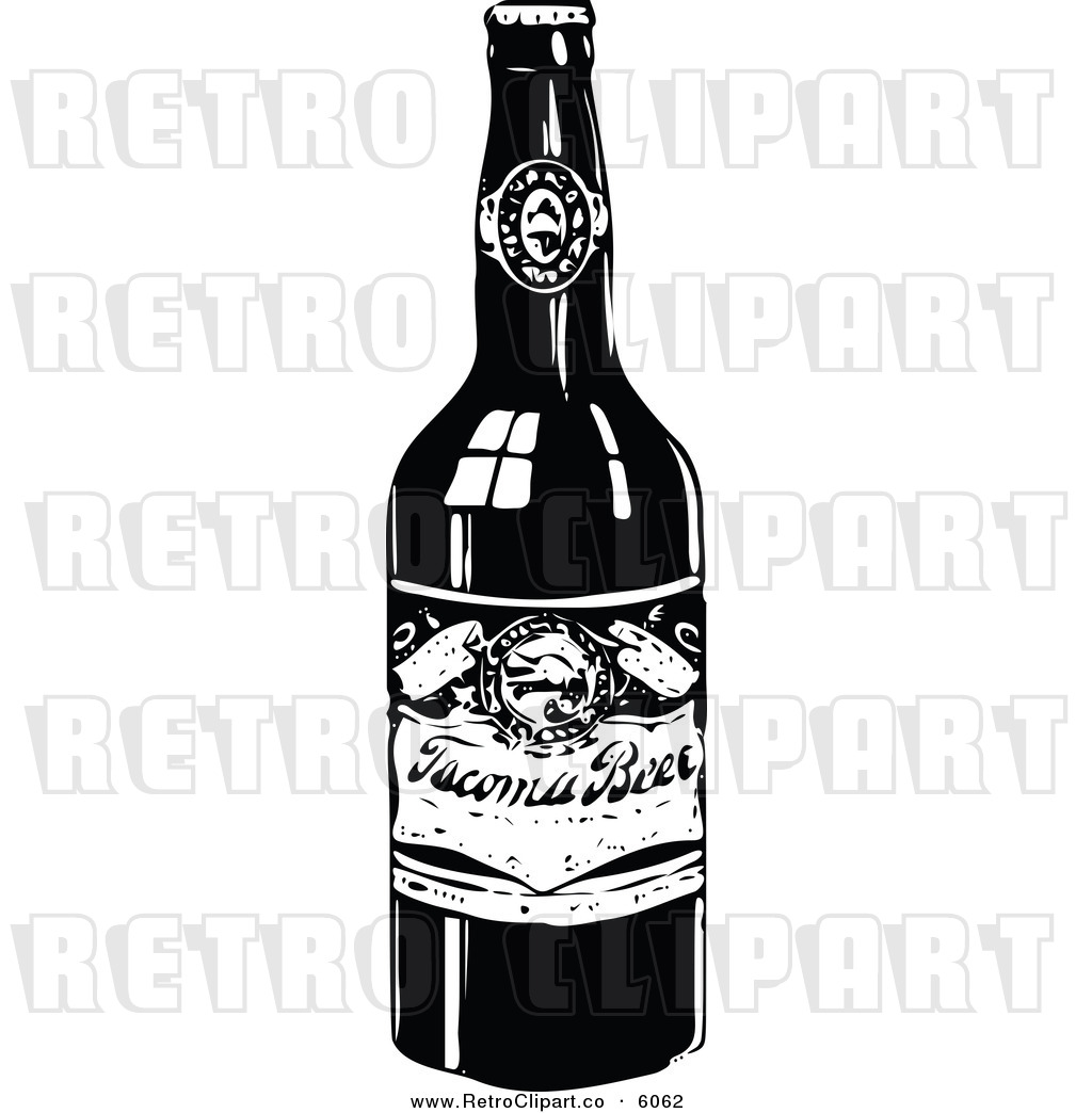 Vector Clipart Of A Retro Black And White Beer Bottle By Prawny