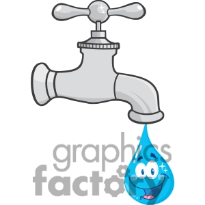 12877 Rf Clipart Illustration Water Faucet With Smiling Water Drop