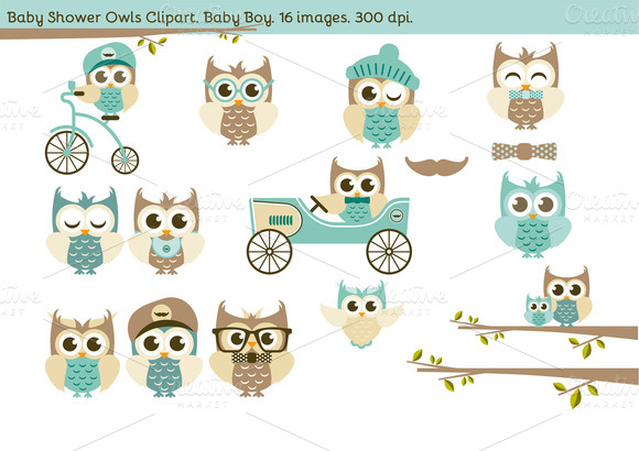 Baby Shower Owls  Baby Boy    Illustrations On Creative Market