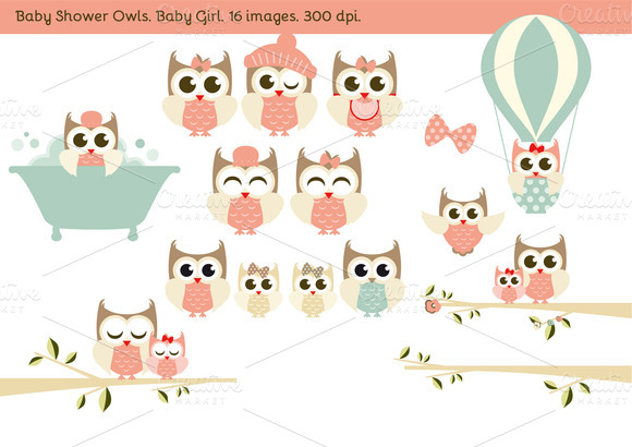 Baby Shower Owls  Baby Girl    Illustrations On Creative Market