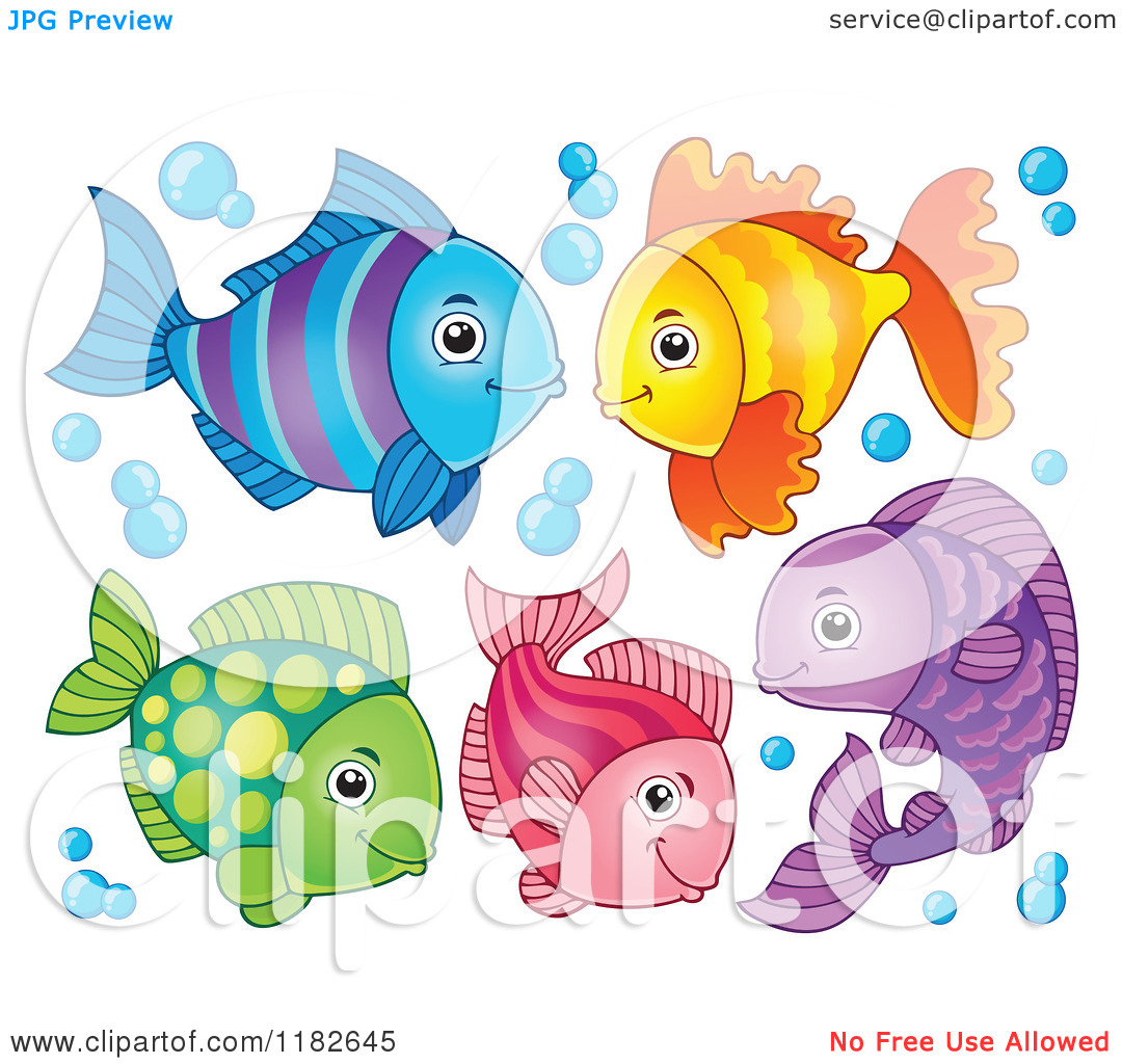 Cartoon Of Colorful Fish And Bubbles   Royalty Free Vector Clipart By
